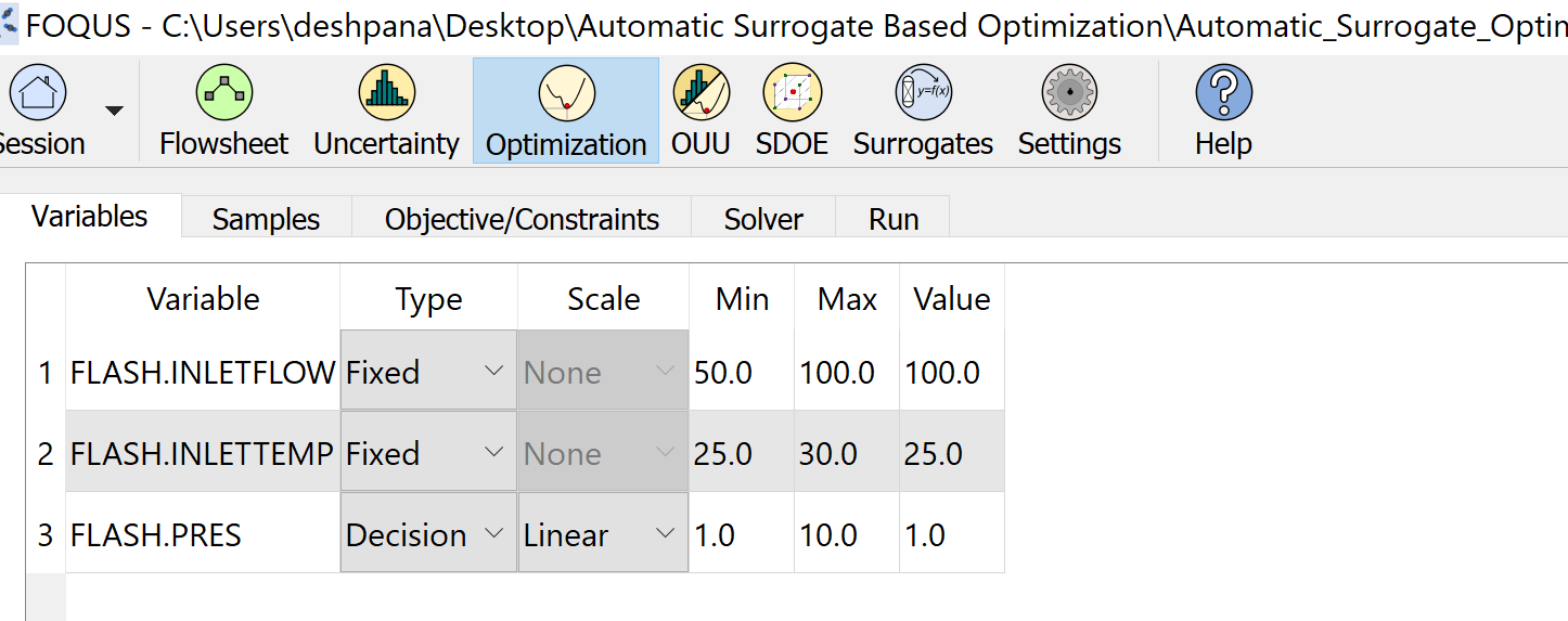 Figure 11: Select optimization variables