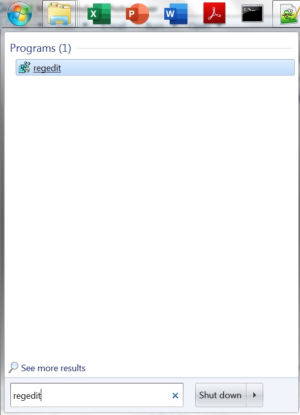 regedit in the Windows Start menu