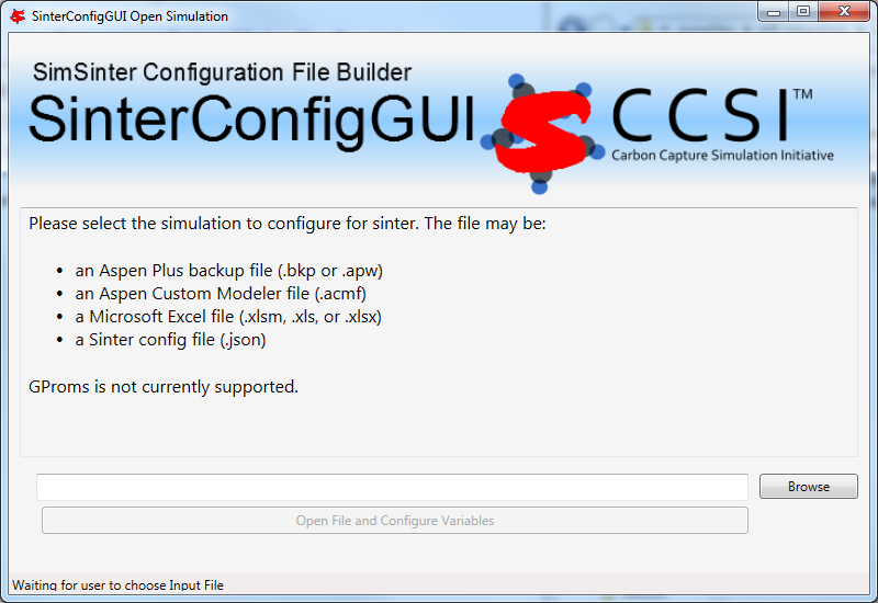 SinterConfigGUI Open Simulation Screen