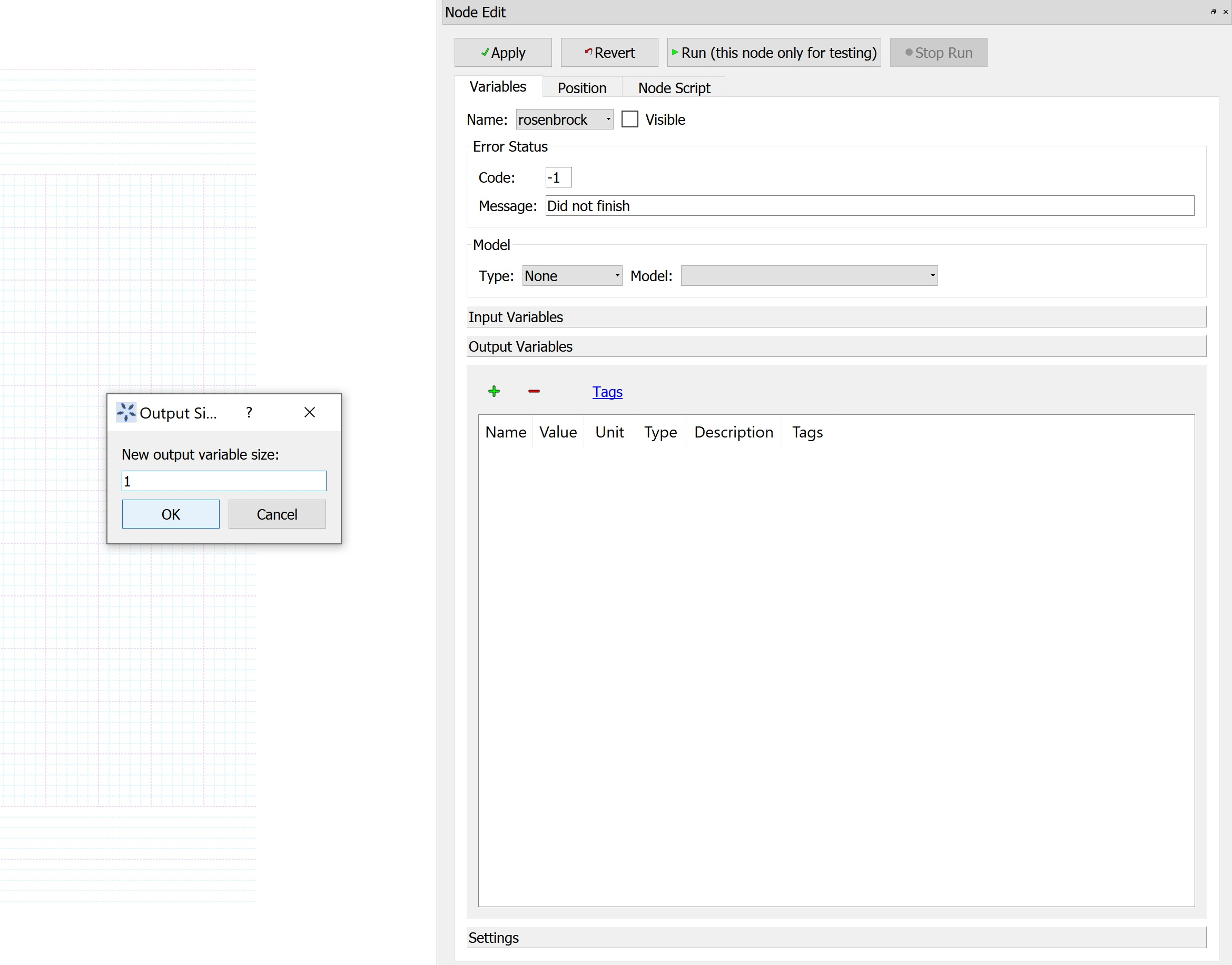 Figure 9: Specify size of the output variable