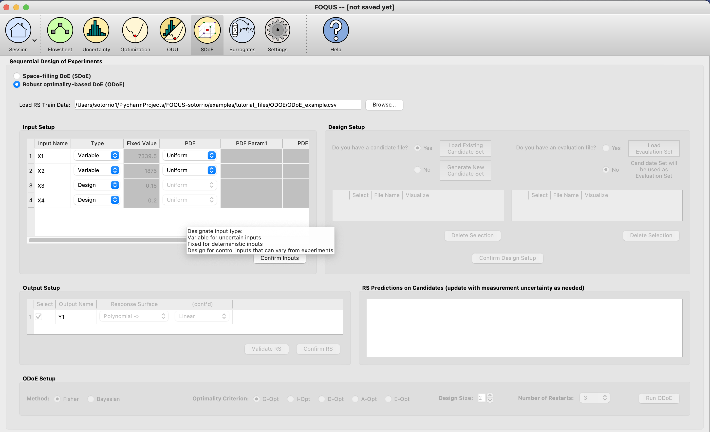 ODoE Input Setup