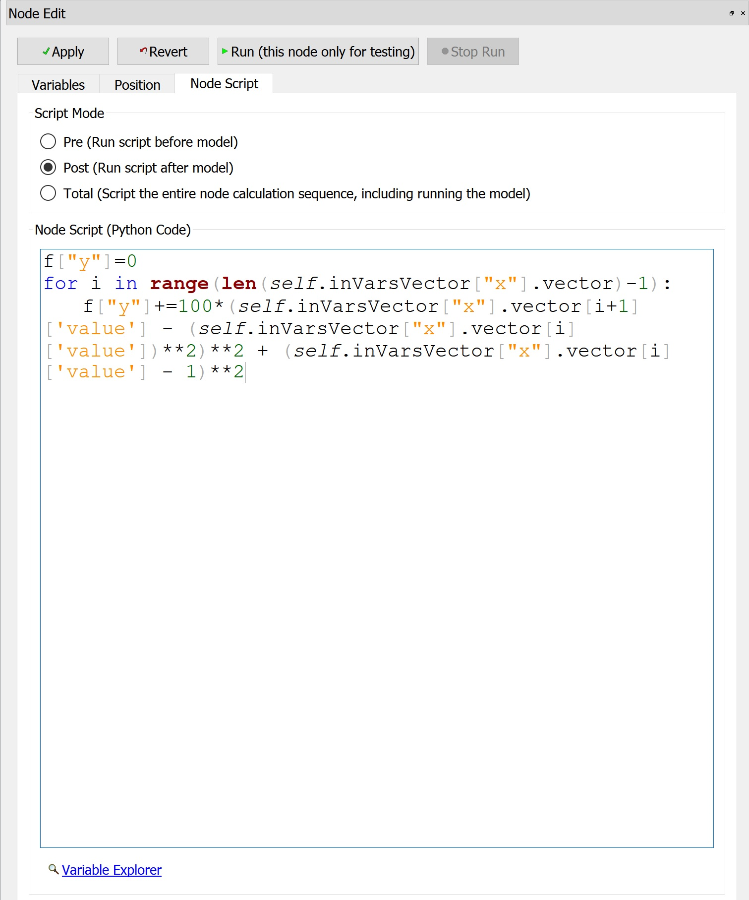 Figure 11: Rosenbrock function in Node Script