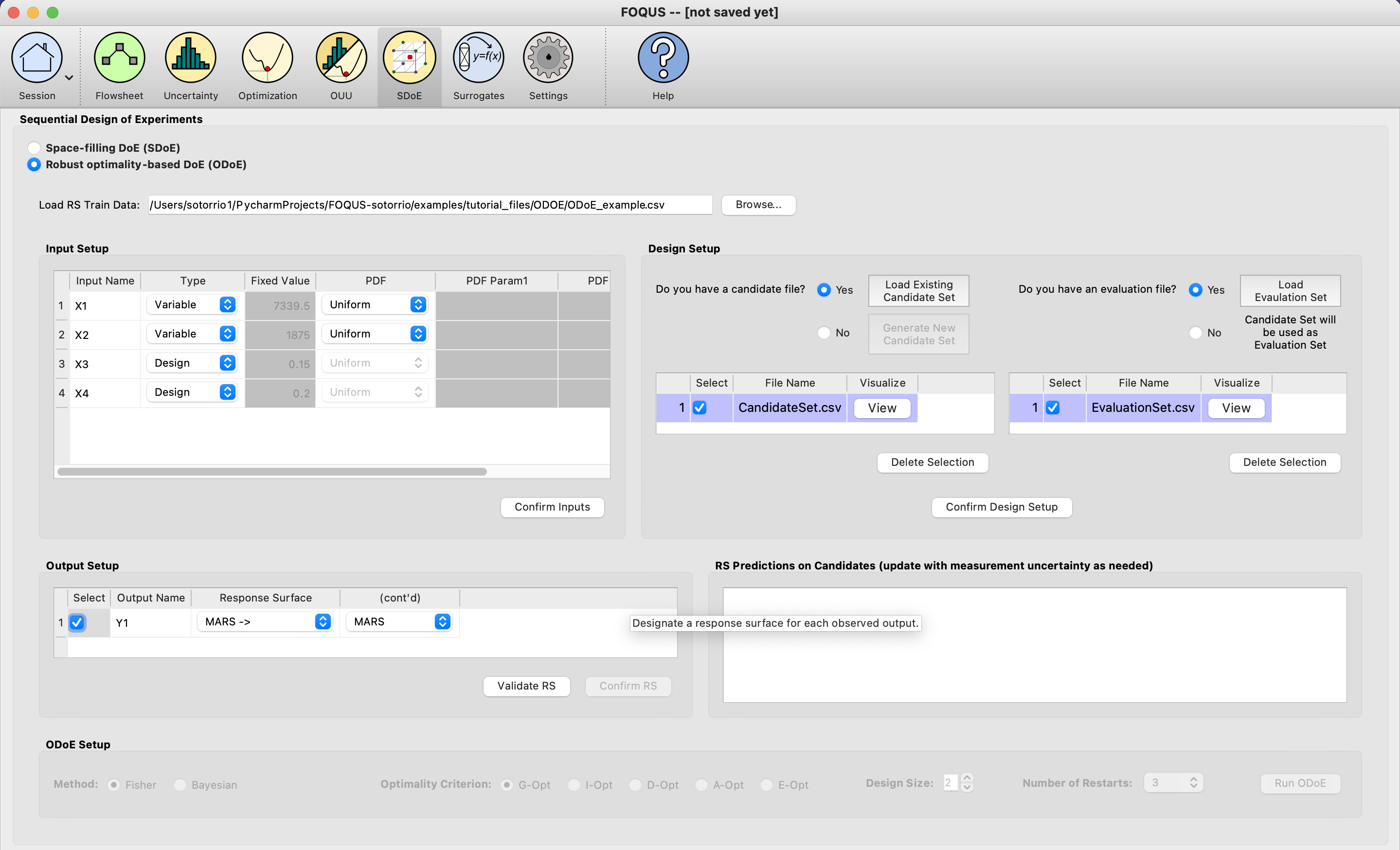 ODoE Output Setup - MARS