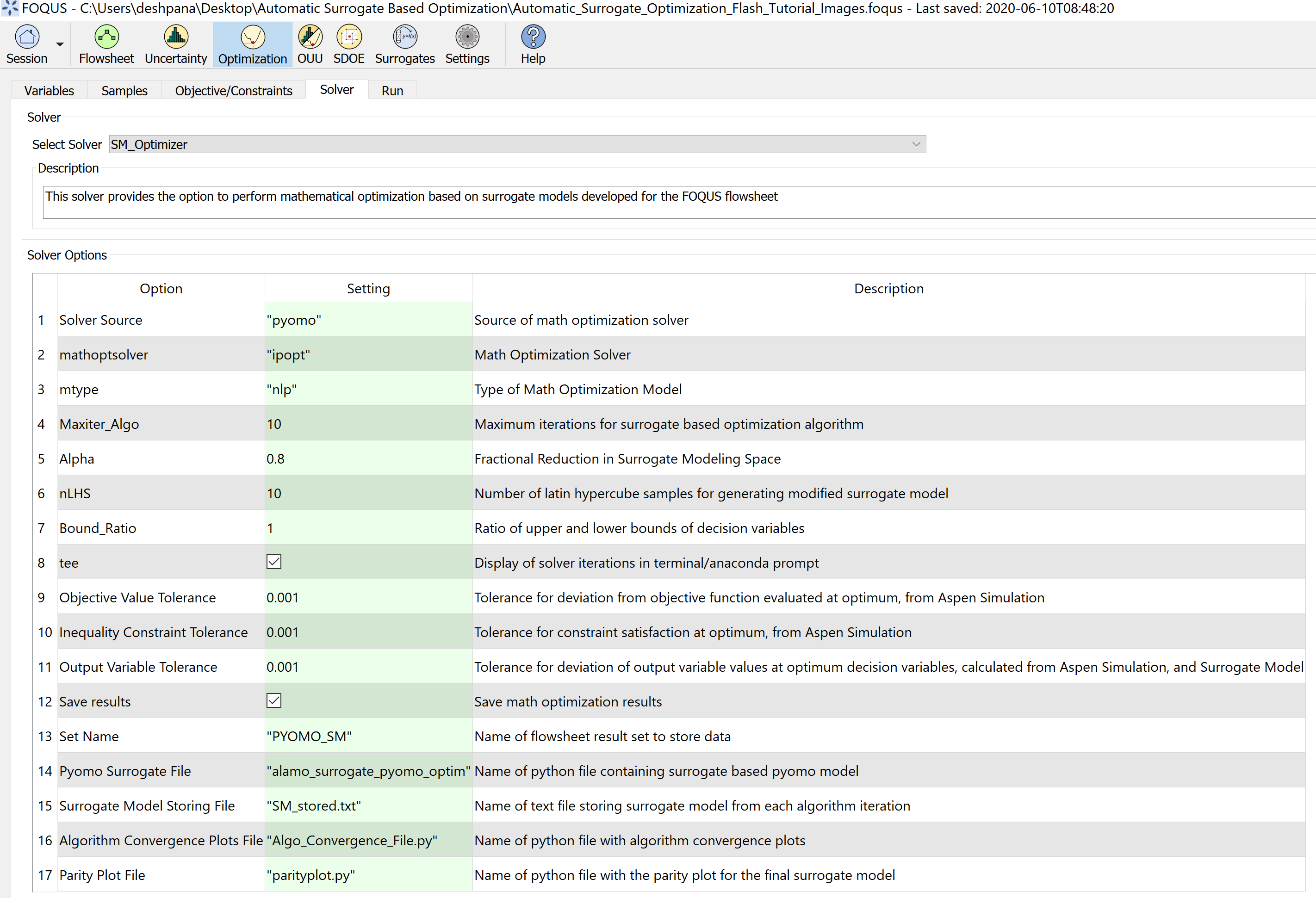 Figure 12: Select appropriate solver options