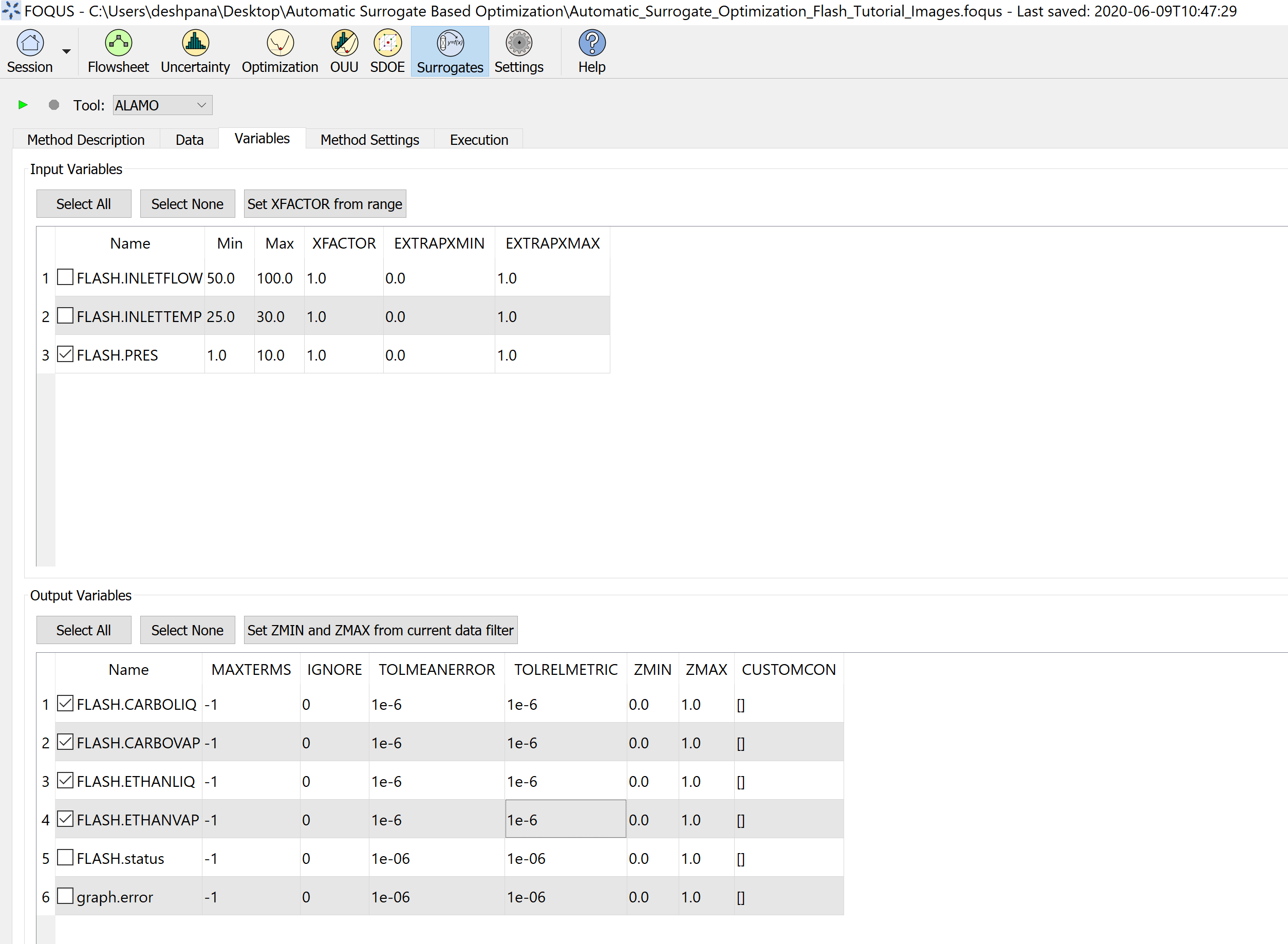 Figure 6: Select variables for surrogate model generation