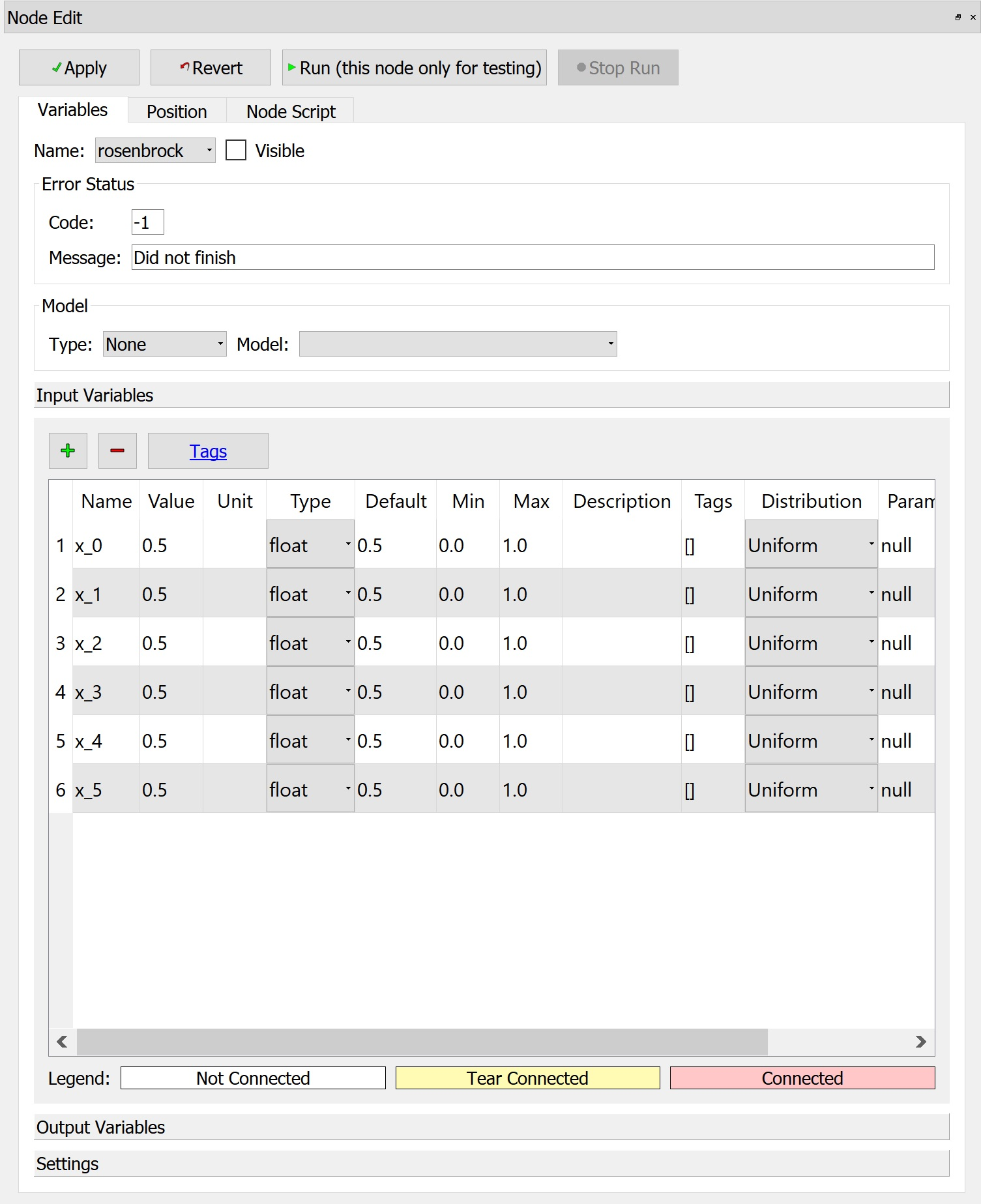 Figure 7: Input vector variable elements in Node Panel