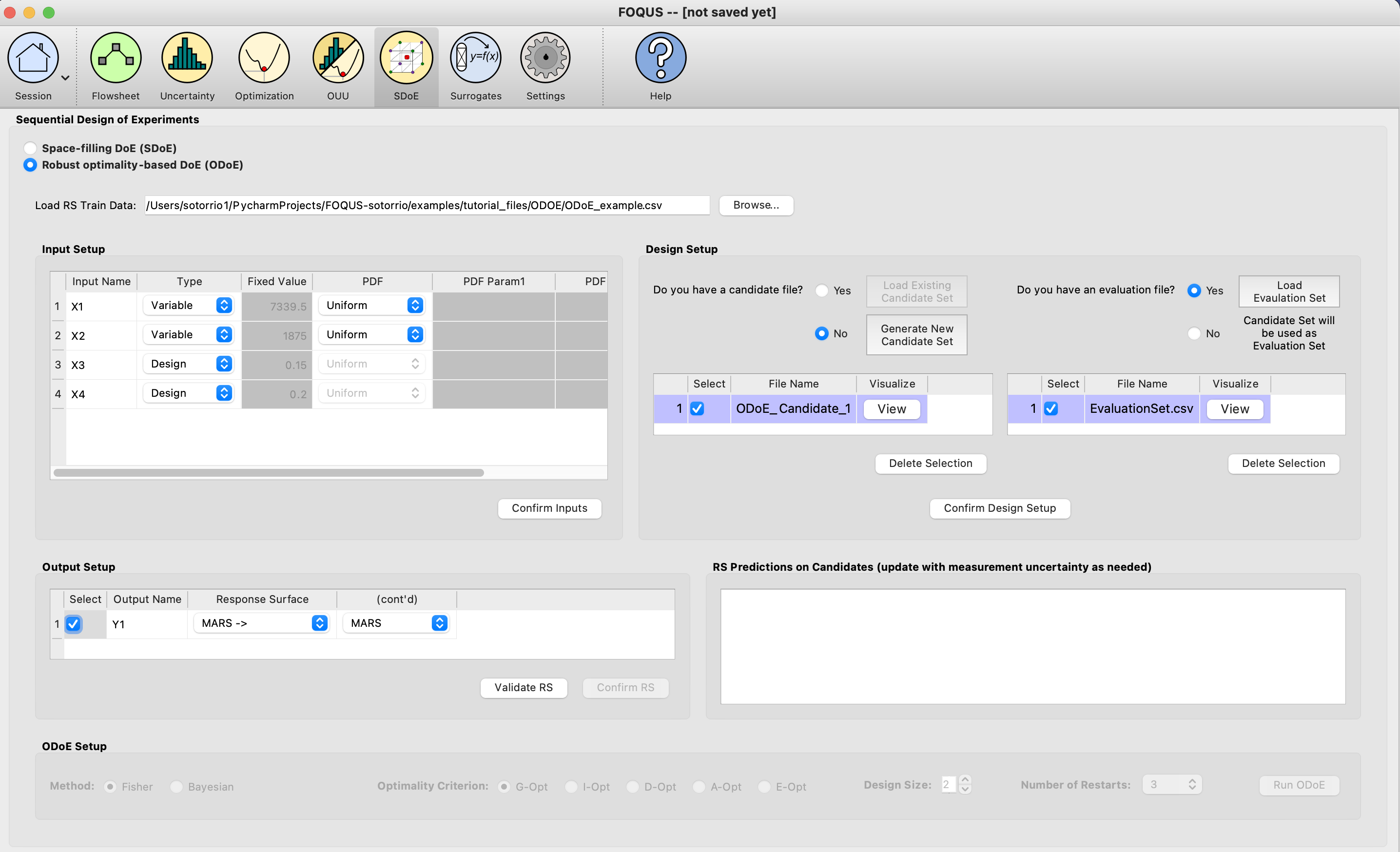 ODoE Output Setup - MARS