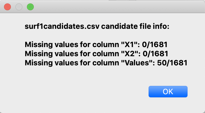 Candidate File Missing Values Information Window