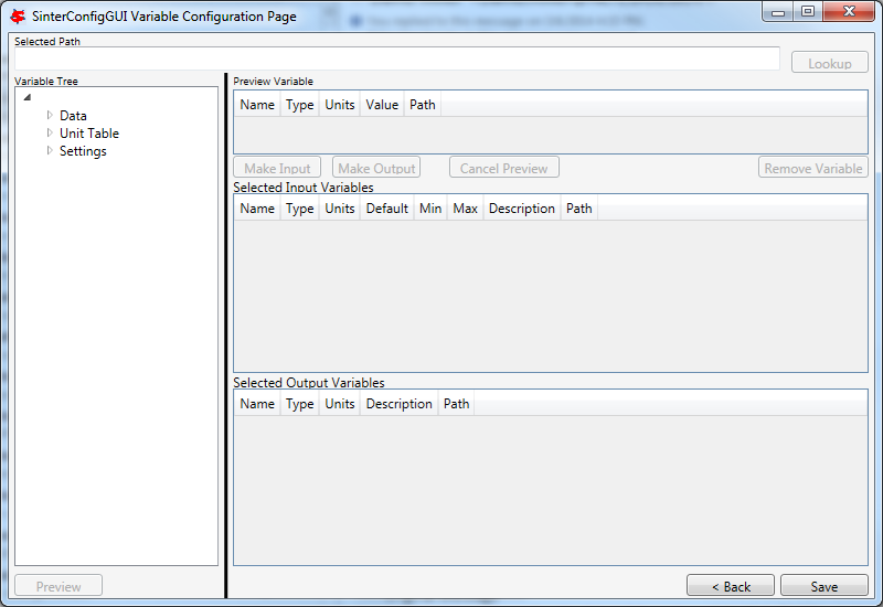 SinterConfigGUI Variable Configuration Page Empty Variables