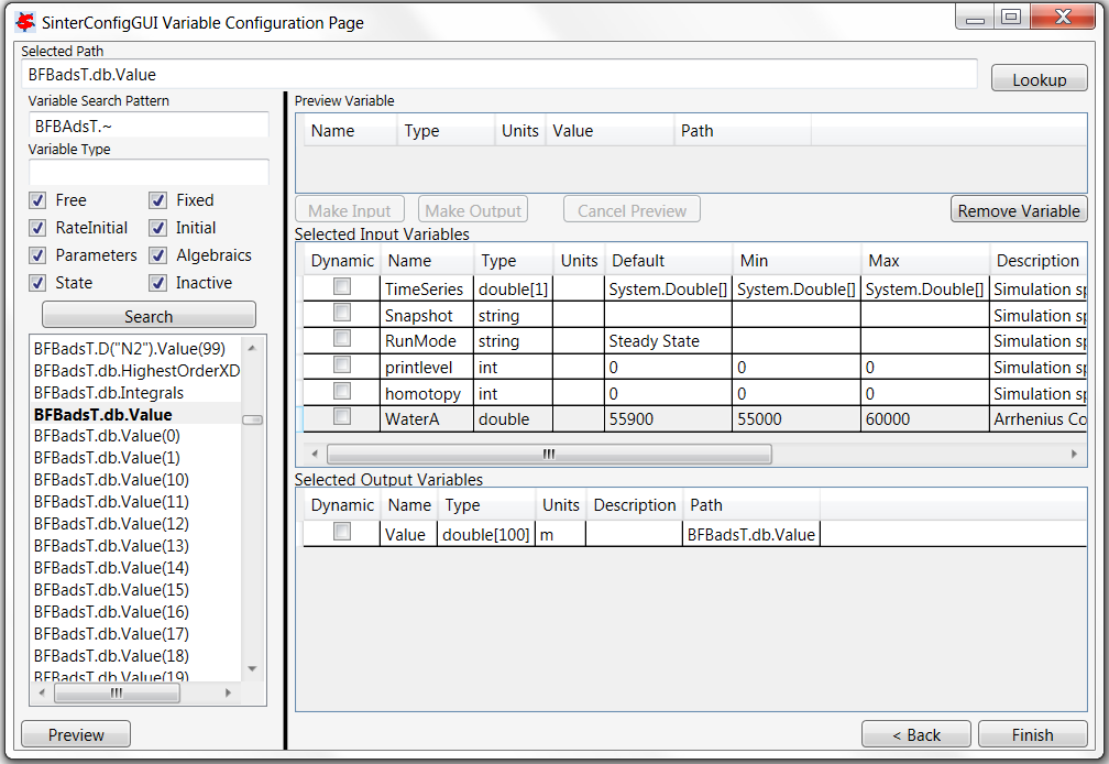 SinterConfigGUI Variable Configuration Page Vector As Output