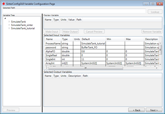 SinterConfigGUI Automatically Displays Input Variables