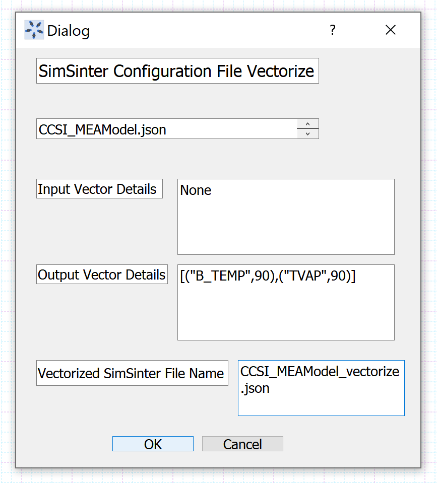 Figure 4: User inputs entered for vectorizing SimSinter file